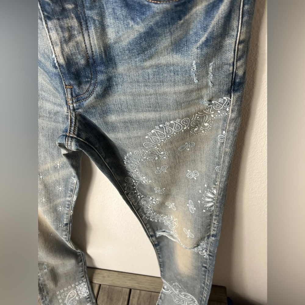 Nwot jeans by Amiri paisley clay indigo nwot size 32w inseam 33 authentic Italy! - Picture 11 of 17